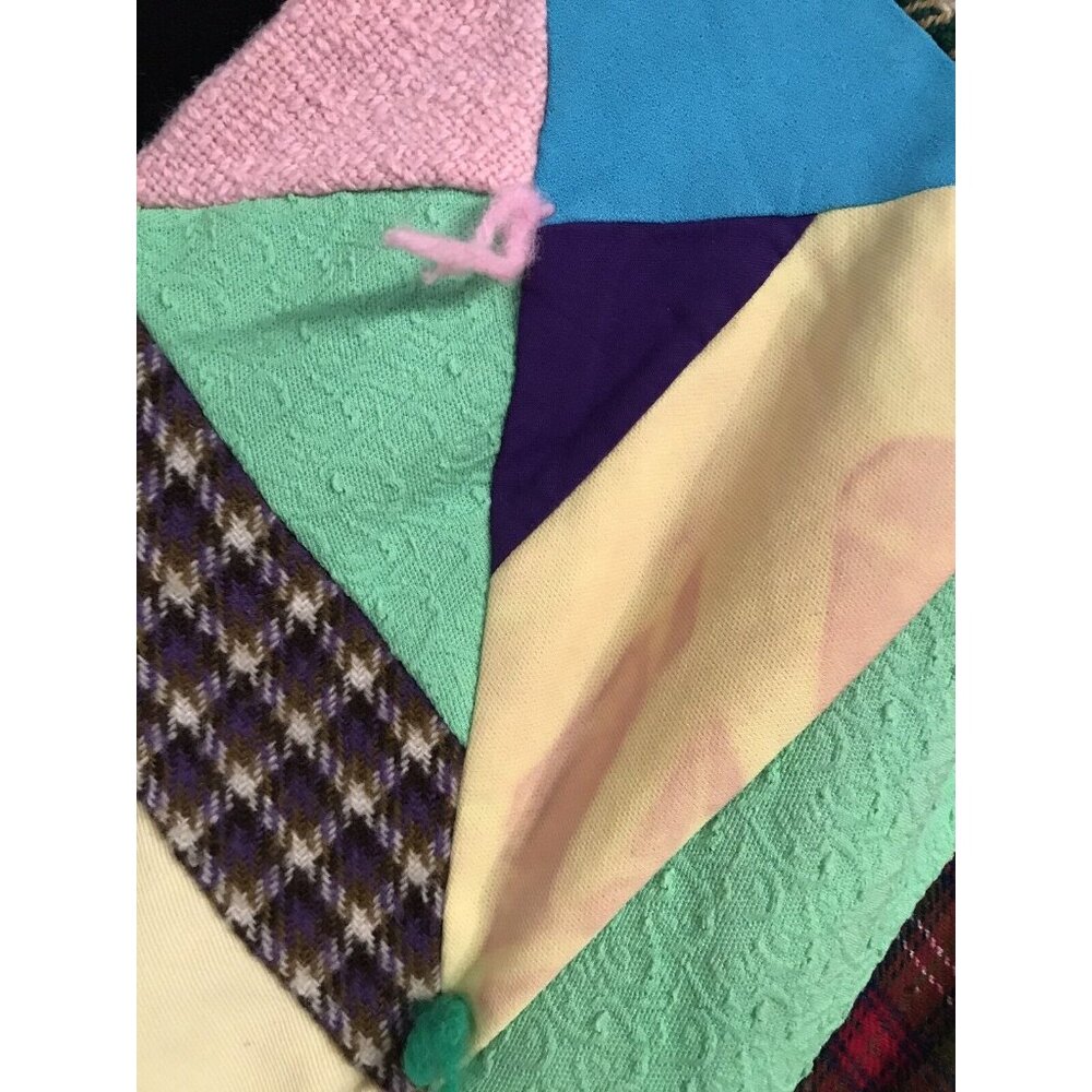 Vintage 1970s Quilt Diamond Crazy Polyester Wool Grannycore Hippie - Picture 8 of 12